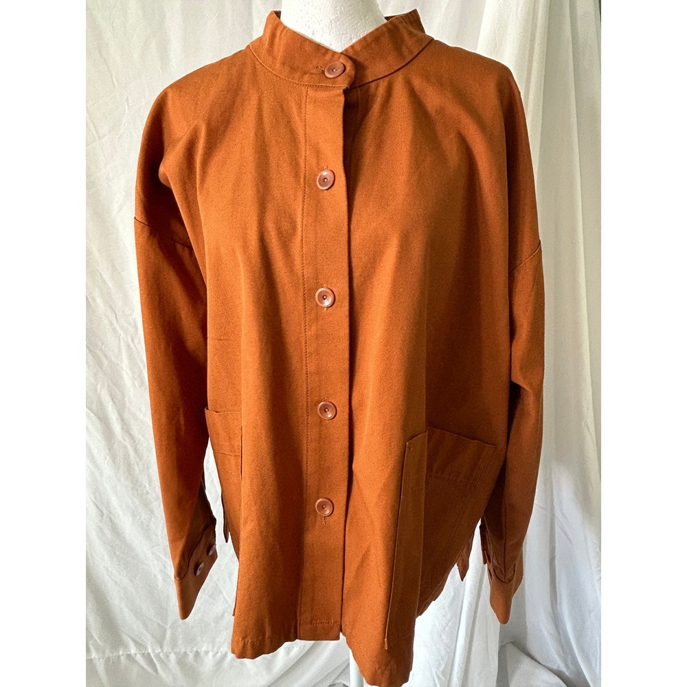 Eileen Fisher Organic Cotton Stand Collar Shirt Musk Orange R8ACF-J4951M Medium